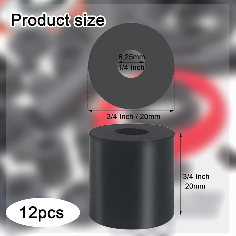 Unarty 12 PCS Multi Purpose Rubber Spacer 3/4 Inch OD x 1/4 Inch ID x 3/4 Inch Thickness, Rubber Bushing Anti Vibration Spacer Thick Rubbers Washers for Home and Car - Image 2